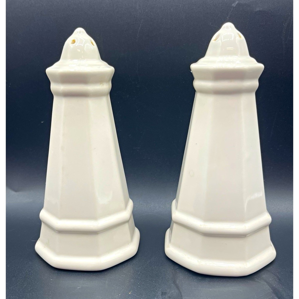 Pfaltzgraff White Ceramic Hexagon Salt & Pepper Shakers Set of 2, 6 in